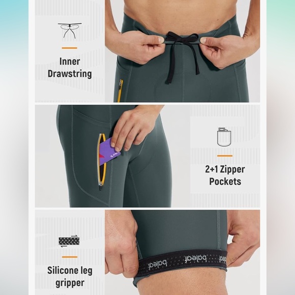 NWT BALEAF Men's Padded Bike Shorts Accessories Pockets UPF 50+, Size Small - Picture 2 of 7